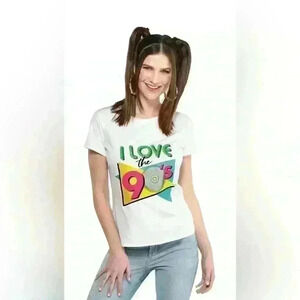 BNWT Adult 1990s "I Love The 90's" Retro T-Shirt,  White Multi-Coloured, L/XL